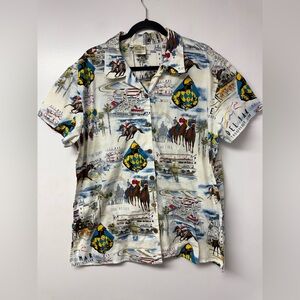 Del Mar Thoroughbred Club Hawaiian Shirt 2X Made USA Horse Racing San diego Q